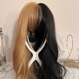26” Half & Half Synthetic Wig with natural curls, Black & Dirty Blonde, No Lace